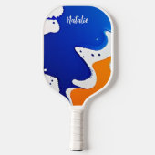Abstract Blauw & Oranje Verf Splatter Monogram Pickleball Paddle (Achterkant)