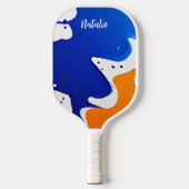 Abstract Blauw & Oranje Verf Splatter Monogram Pickleball Paddle (Voorkant)