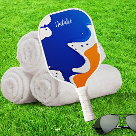 Abstract Blauw & Oranje Verf Splatter Monogram Pickleball Paddle