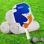 Abstract Blauw & Oranje Verf Splatter Monogram Pickleball Paddle
