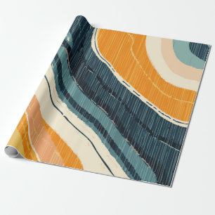 Abstract blauw oranje wit verfspiraal met wit  cadeaupapier