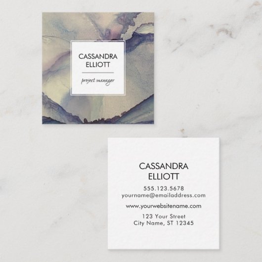 Abstract blauw Paars-alcoholinkt Vloeibaar art Vierkante Visitekaartje (Voorkant / Achterkant)