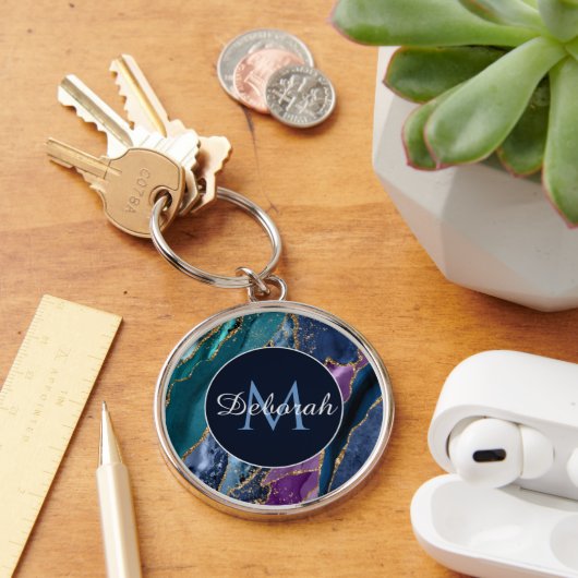 Abstract blauw Paars-goudmonogram Sleutelhanger (Bureau)