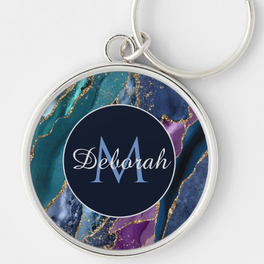 Abstract blauw Paars-goudmonogram Sleutelhanger (Voorkant)