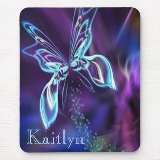 Abstract blauw Paars neon look Butterfly Afbeeldin Muismat (Voorkant)
