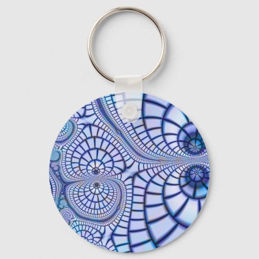 abstract blauw paars-wit fractal patroon sleutelhanger (Voorkant)
