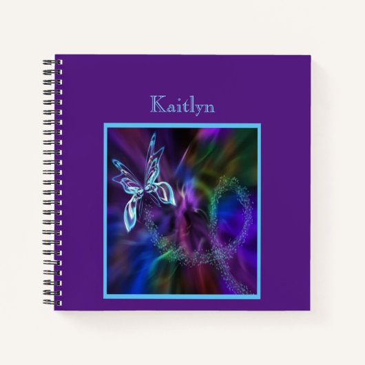 Abstract Blauw Paarse Neon Vlinder Print Kleurrijk Notitieboek (Voorkant)
