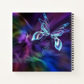 Abstract Blauw Paarse Neon Vlinder Print Kleurrijk Notitieboek (Achterkant)