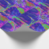 Abstract blauw paarse zonnebloem retro funky flora cadeaupapier (Hoek)