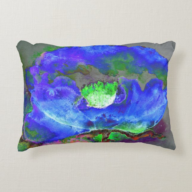 Abstract blauw papaver abstract bloembloem accent kussen (Voorkant)