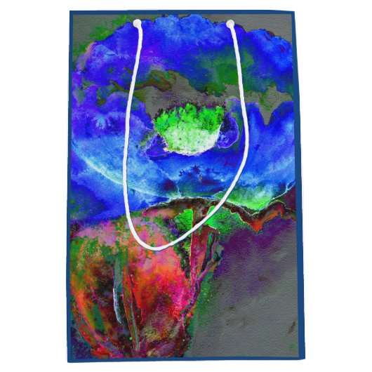 Abstract blauw papaver abstract bloembloem medium cadeauzakje (Voorkant)
