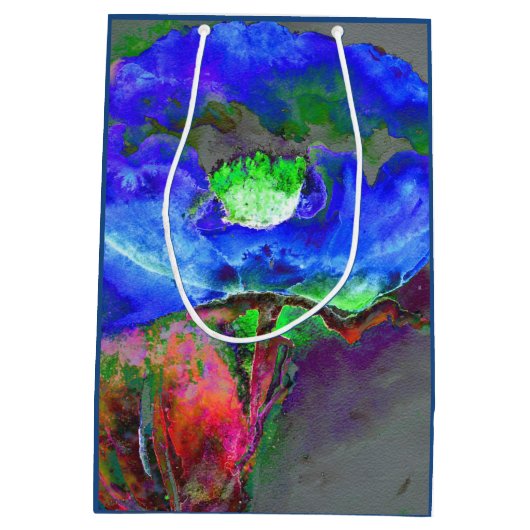 Abstract blauw papaver abstract bloembloem medium cadeauzakje (Achterkant)