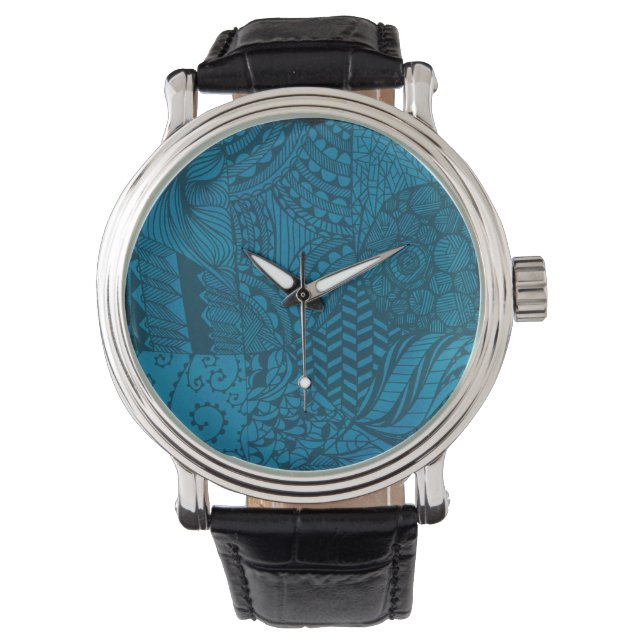 Abstract Blauw Patroon Horloge (Voorkant)