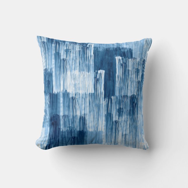 Abstract blauw penseelschilderpatroon kussen (Voorkant)