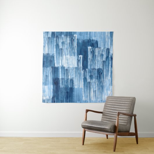 Abstract blauw penseelschilderpatroon wandkleed (In situ)