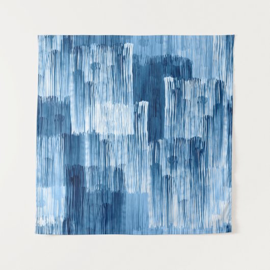 Abstract blauw penseelschilderpatroon wandkleed (Voorkant)
