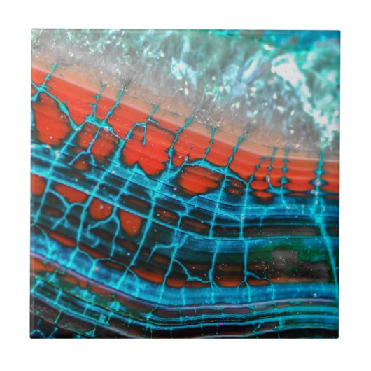 Abstract blauw rode drakenader Agate Skin Zee Tile Tegeltje (Voorkant)