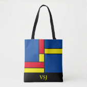 Abstract blauw rood en geel monogram tote bag (Voorkant)