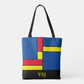Abstract blauw rood en geel monogram tote bag (Achterkant)