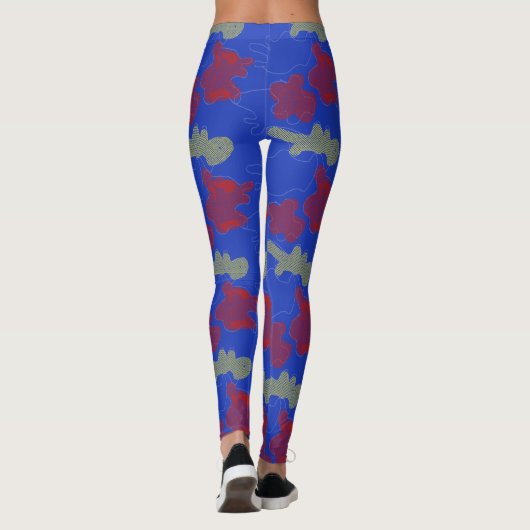 Abstract Blauw Rood Geel patroon Yoga Leggings (Achterkant)