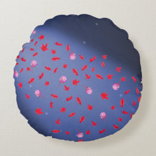 Abstract blauw rood maanlicht herfstbladeren rozen rond kussen
