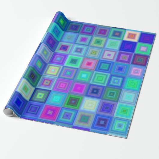 Abstract blauw roze dozen Retroompapier Cadeaupapier (Uitgerold)