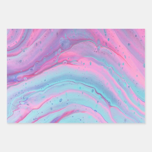 Abstract Blauw, Roze en Wit Marmered Art Inpakpapier Vel (Voorkant 3)