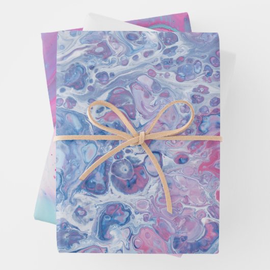 Abstract Blauw, Roze en Wit Marmered Art Inpakpapier Vel (In situ)