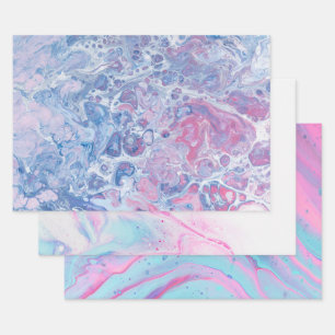 Abstract Blauw, Roze en Wit Marmered Art Inpakpapier Vel