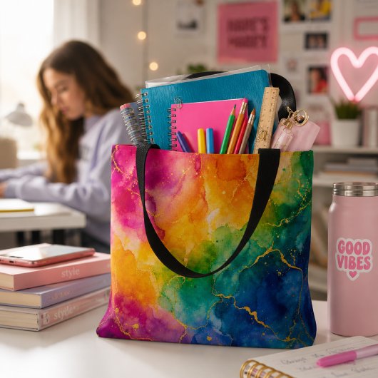 Abstract Blauw Roze Geel Regenboog Tote Bag