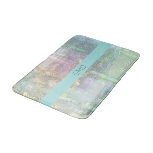 Abstract blauw roze getextureerd patroon badmat (Gekanteld)