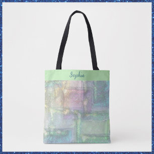 Abstract blauw roze getextureerd patroon tote bag