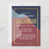 Abstract Blauw Roze Gold Geometric Quinceañera Kaart (Voorkant)