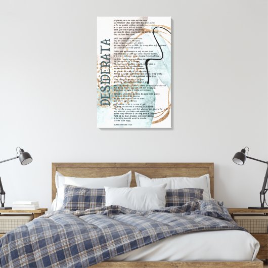 Abstract Blauw Roze Goud  Desiderata van Max Ehrma Canvas Afdruk (Insitu (Slaapkamer))