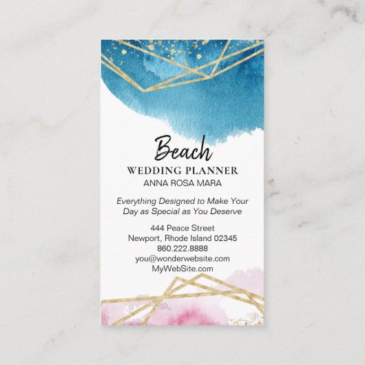 *~* Abstract blauw roze goudkleurige veelhoeken Visitekaartje (Achterkant)