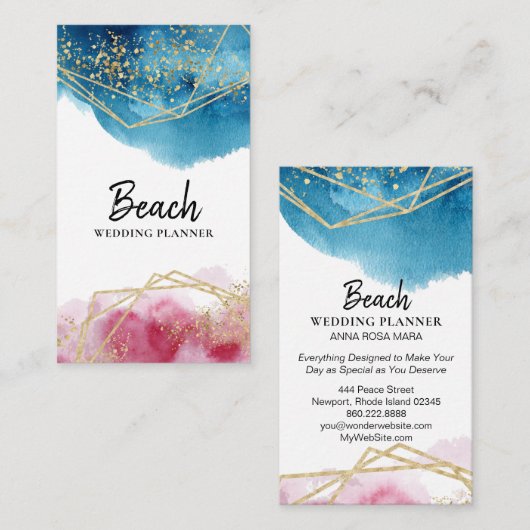 *~* Abstract blauw roze goudkleurige veelhoeken Visitekaartje (Voorkant / Achterkant)