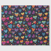 Abstract Blauw Roze Kleurrijke Harten Cadeaupapier (Vlak)