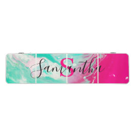 Abstract Blauw Roze Marmer Aangepaste Naam Monogra Beer Pong Tafel