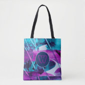 Abstract blauw roze penseelstreken monogram tote bag (Voorkant)
