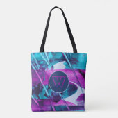 Abstract blauw roze penseelstreken monogram tote bag (Achterkant)