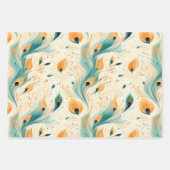 Abstract Blauw Sinaasappel Crème Peacock Inpakpapier Vel (Voorkant 3)