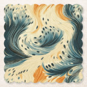 Abstract Blauw Sinaasappel Crème Peacock Kartonnen Onderzetters (Voorkant)