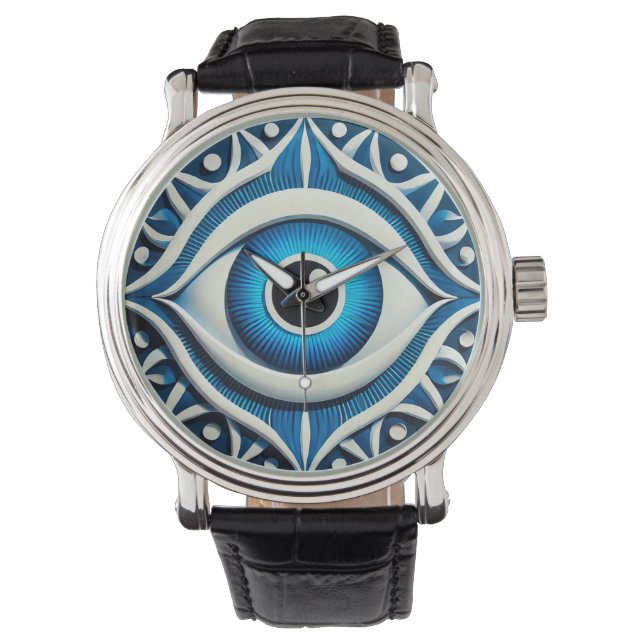 Abstract blauw slecht oogsymbool horloge (Voorkant)