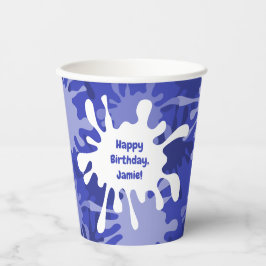 Abstract Blauw Spat Painting Verjaardagsfeestje Papieren Bekers