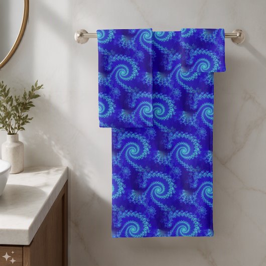 Abstract Blauw Spiraal Fractaal Patroon Bad Handdoek
