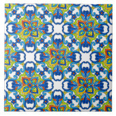 Abstract blauw-staartMexicaans Talavera Pattern Tegeltje (Voorkant)