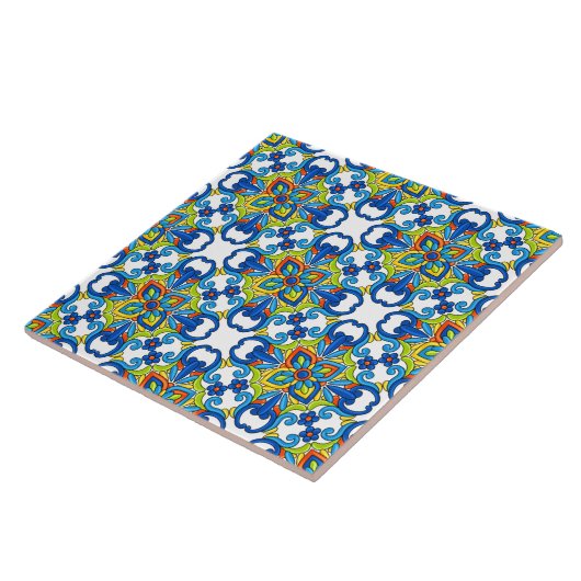 Abstract blauw-staartMexicaans Talavera Pattern Tegeltje (Zijkant)
