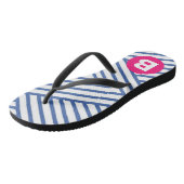 Abstract Blauw Streperig Patroon Roze Monogram Teenslippers (Schuin)