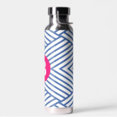 Abstract Blauw Streperig Patroon Roze Monogram Waterfles (Links)