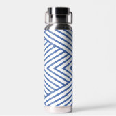 Abstract Blauw Streperig Patroon Roze Monogram Waterfles (Achterkant)